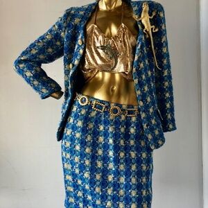 vintage 1980s blue and gold wool suit Master the art of effortless chic